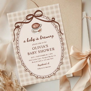 Invitation Un bébé brasse En vichy Baby shower café