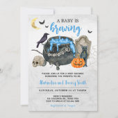 Invitation Un bébé brasse le Baby shower d'Halloween bleu (Devant)