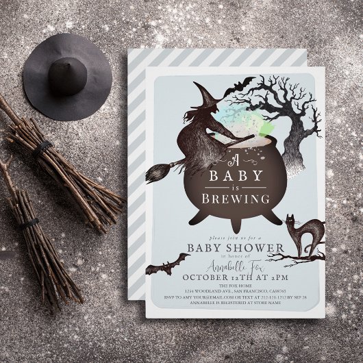 Invitation Un bébé brasse le Baby shower d'Halloween bleu