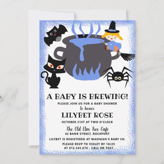 Invitation Un bébé brasse le Baby shower d'Halloween Cauldron (Devant)