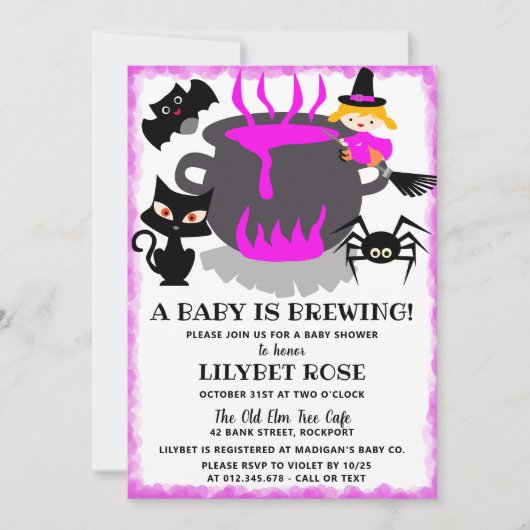 Invitation Un bébé brasse le Baby shower d'Halloween Cauldron (Devant)