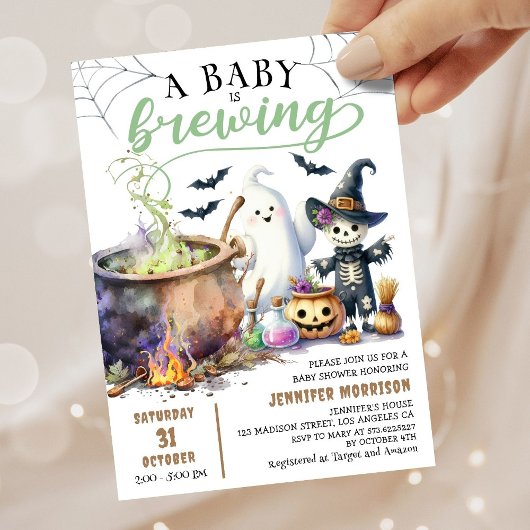 Invitation Un bébé brasse le Baby shower d'Halloween vert Sag