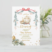 Invitation Un bébé brasse le thé Baby shower de Noël (Debout devant)