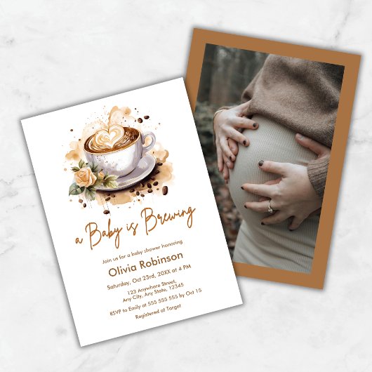 Invitation Un bébé brasse Photo Baby shower café Brown