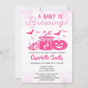 Invitation Un bébé brasse rose Halloween fille Baby shower