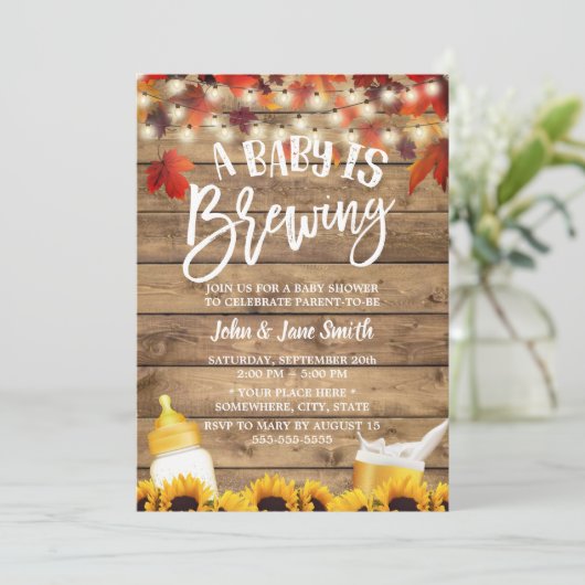 Invitation Un bébé brasse Rustique Feuilles d'automne Baby sh (Debout devant)