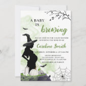 Invitation Un bébé brasse un Baby shower de sorcière verte (Devant)
