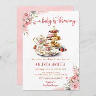 Invitation Un bébé brasse un Baby shower de Tea Party à fleur