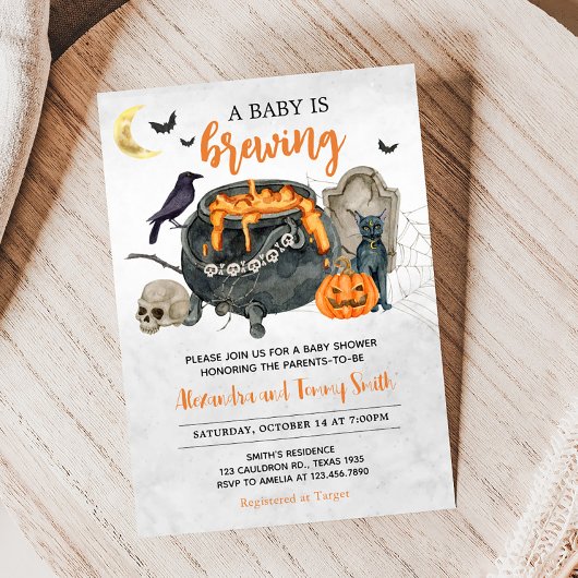 Invitation Un bébé brasse un Baby shower d'Halloween orange