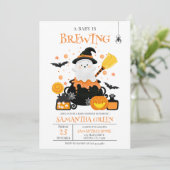 Invitation Un bébé brasse un Baby shower d'Halloween orange (Debout devant)