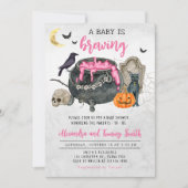 Invitation Un bébé brasse un Baby shower d'Halloween rose (Devant)