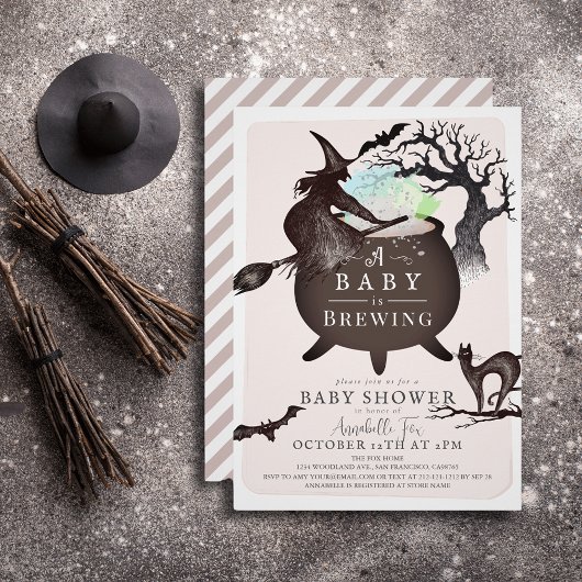 Invitation Un bébé brasse un Baby shower d'Halloween rose