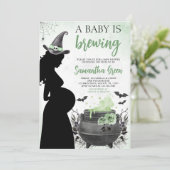 Invitation Un bébé brasse un Baby shower d'Halloween vert (Debout devant)