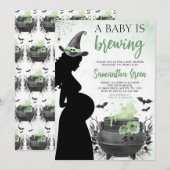 Invitation Un bébé brasse un Baby shower d'Halloween vert (Devant / Derrière)