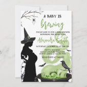 Invitation Un bébé brasse un Baby shower d'Halloween vert (Devant)
