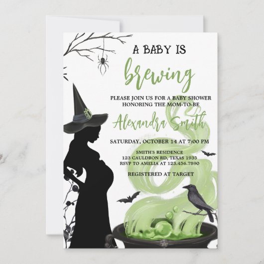 Invitation Un bébé brasse un Baby shower d'Halloween vert (Devant)