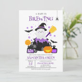 Invitation Un bébé brasse un Baby shower d'Halloween violet (Debout devant)