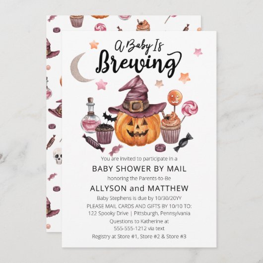 Invitation Un bébé brasse une douche d'Halloween par la poste (Devant / Derrière)