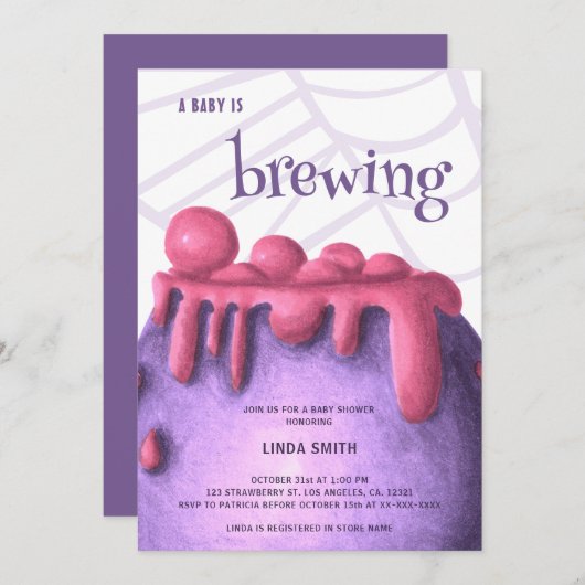 Invitation Un bébé brasse une sorcière Baby shower d'Hallowee (Devant / Derrière)