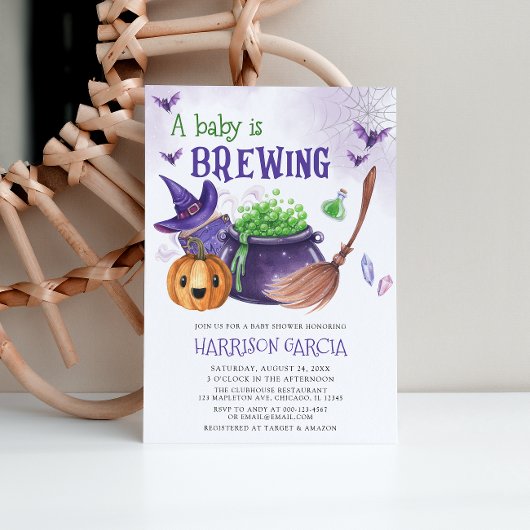 Invitation Un bébé brasse une sorcière Baby shower d'Hallowee