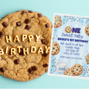 Invitation Un bébé doux, cookie bleu 1er anniversaire
