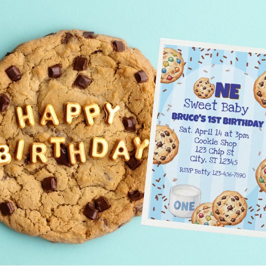 Invitation Un bébé doux, cookie bleu 1er anniversaire