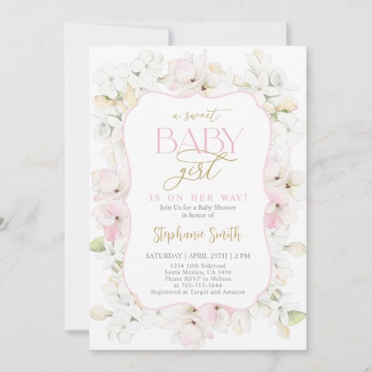 Invitation Un bébé doux fille Hydrangea Baby shower Invitatio (Devant)