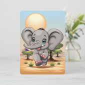 Invitation Un bébé éléphant qui sonne heureux dans la savane  (Debout devant)