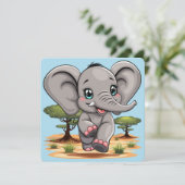 Invitation Un bébé éléphant qui sonne heureux dans la savane  (Debout devant)