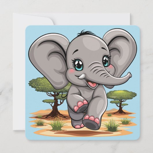 Invitation Un bébé éléphant qui sonne heureux dans la savane  (Devant)