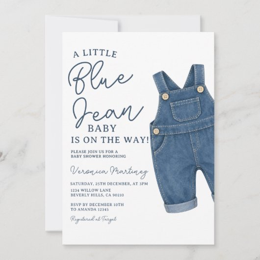 Invitation Un bébé en jean bleu arrive Bébé Shower  (Devant)