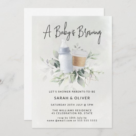 Invitation Un bébé est en train de brasser Café Vert Baby sho (Devant / Derrière)