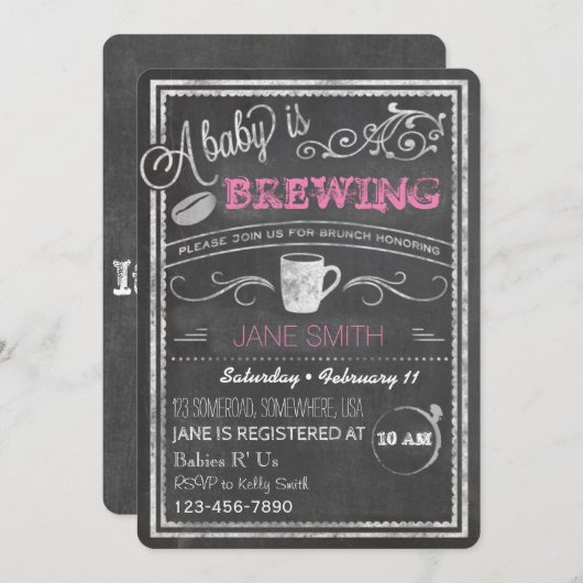 Invitation Un bébé est en train de brasser (fille)! (Devant / Derrière)