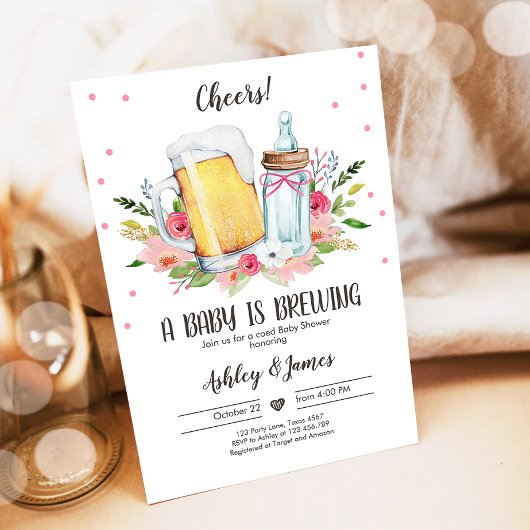 Invitation Un bébé est en train de brasser fille Cheers Coed 