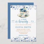Invitation Un bébé est en train de brasser fleuri Tea Party B (Devant / Derrière)