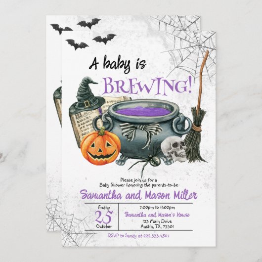 Invitation Un bébé est en train de brasser Halloween Baby sho (Devant / Derrière)