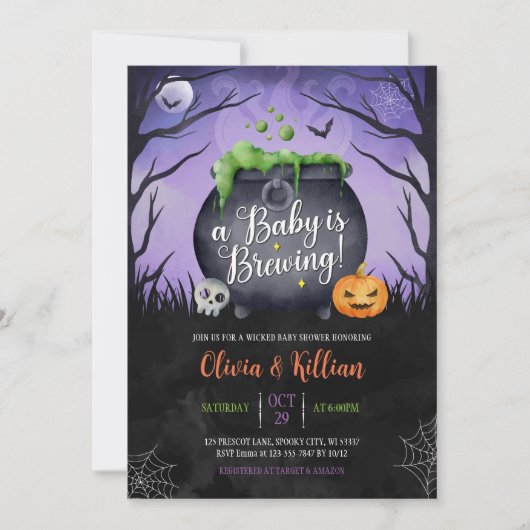 Invitation Un bébé est en train de brasser Halloween Baby sho (Devant)