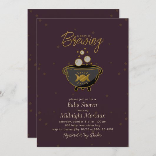 Invitation Un bébé est en train de brasser Mignon Halloween B (Devant / Derrière)