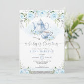 Invitation Un bébé est en train de brasser Silver Blue Floral (Debout devant)