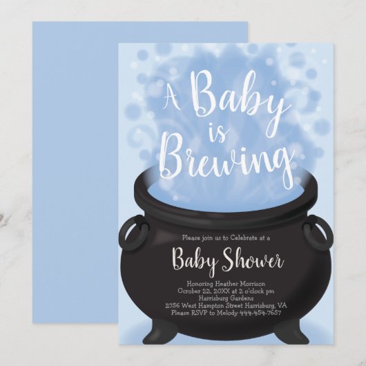 Invitation Un bébé est en train de brasser Sorcière Douche bl (Devant / Derrière)