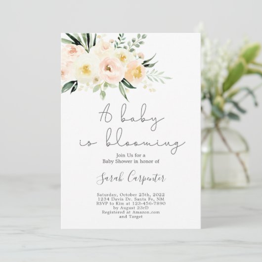Invitation Un bébé est une végétation fleurie et un baby show (Debout devant)