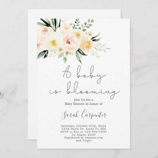 Invitation Un bébé est une végétation fleurie et un baby show (Devant / Derrière)