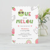 Invitation Un bébé fille pour un melon pastèque Premier anniv (Debout devant)