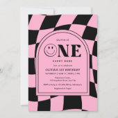 Invitation Un Bébé heureux Happy Visage rose Fille 1er annive (Devant)