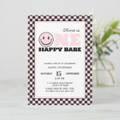 Invitation Un Bébé heureux Retro Girl premier anniversaire (Debout devant)