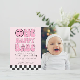 Invitation Un bébé heureux visage heureux rose photo