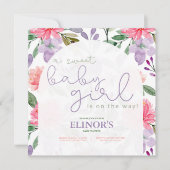 Invitation Un bébé mauve et rose Baby shower floral (Devant)