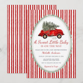 Invitation Un Bébé Mignon Arrive Bientôt Rouge Rustique  (Devant / Derrière)