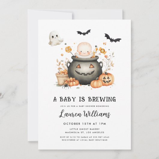 Invitation Un Bébé Mignonne Brûle Le Baby shower D'Halloween (Devant)
