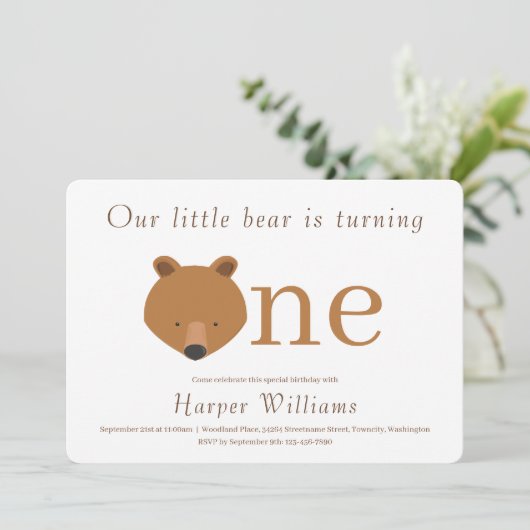 Invitation Un bébé ours premier anniversaire (Debout devant)